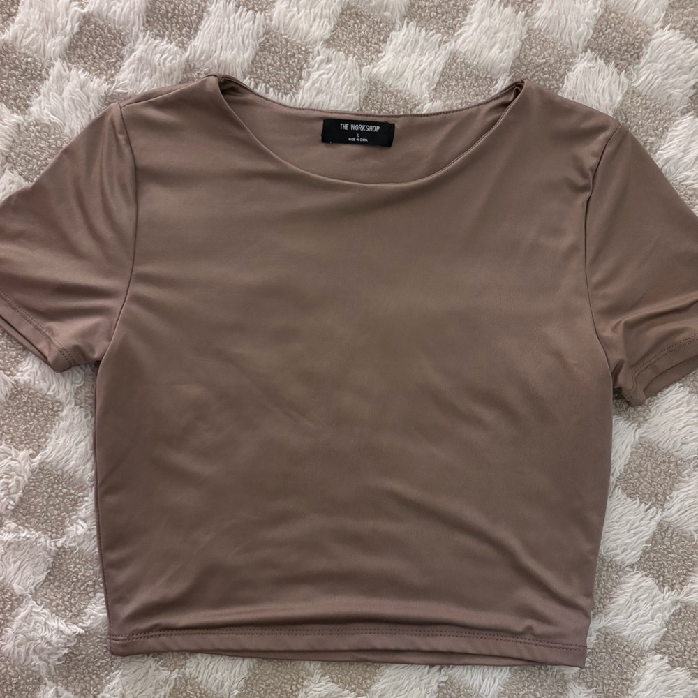 Workshop Republic Clothing Taupe Cropped Short Sleeve Tee